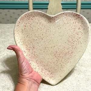 HEART SHAPED CERAMIC SPECKLED PINK 9.5” PLATE OR PLATTER MADE IN PORTUGAL